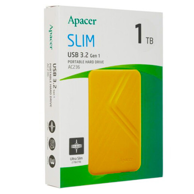 Зовнішній жорсткий диск PHD External 2.5'' Apacer USB 3.2 Gen. 1 AC236 1Tb Yellow (color box)