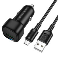 Автомобільний зарядний пристрій BOROFONE BZ34 Cloud single port QC3.0 car charger set(Micro) Black