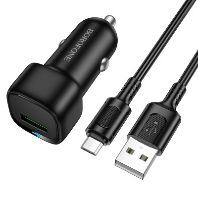 Автомобільний зарядний пристрій BOROFONE BZ34 Cloud single port QC3.0 car charger set(Micro) Black Автомобільний зарядний пристрій BOROFONE BZ34 Cloud single port QC3.0 car charger set(Micro) Black