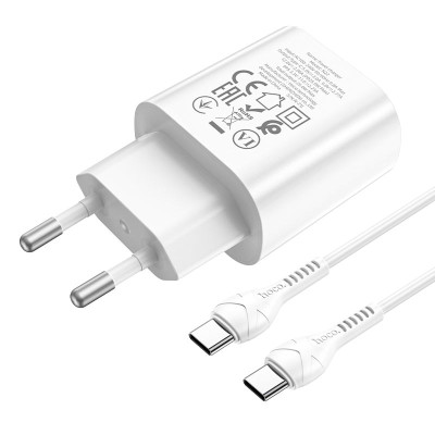 Мережевий зарядний пристрій з кабелем HOCO N22 Jetta PD25W charger set(Type-C to Type-C)(EU) White Мережевий зарядний пристрій з кабелем HOCO N22 Jetta PD25W charger set(Type-C to Type-C)(EU) White
