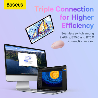 Маніпулятор миша бездротова Baseus F01B Tri-Mode Wireless Mouse Baby Pink