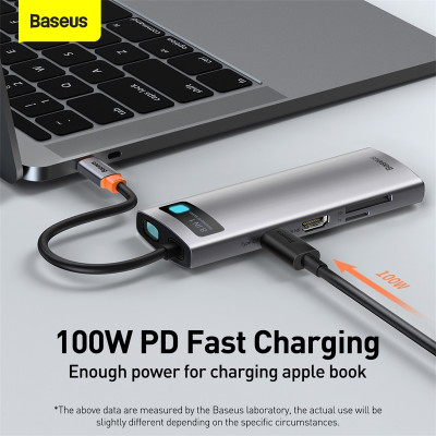 USB-хаб Baseus Metal Gleam Series 8-in-1 Multifunctional Type-C HUB Docking Station Gray（Type-C to HDMI*1+USB3.0*3+PD*1+RJ45*1+SD/TF*1)