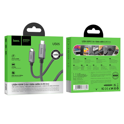 Кабель HOCO US05 USB4 100W HD high speed data cable(L=2M) Black