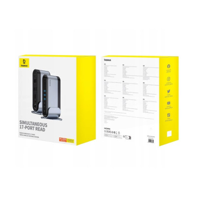 USB-хаб Baseus UnionJoy 17-Port Triple-Display Docking Station Space Grey(USB-C to HDMI4K@60Hz*2+DP4K@60Hz*1+USB3.0*3+USB-C3.0*2+USB2.0*2+PD*1+PC*1+ USB-хаб Baseus UnionJoy 17-Port Triple-Display Docking Station Space Grey(USB-C to HDMI4K@60Hz*2+DP4K@60Hz*1+USB3.0*3+USB-C3.0*2+USB2.0*2+PD*1+PC*1+