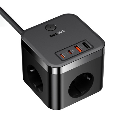 Мережевий зарядний пристрій Baseus PowerCombo Cube Power Strip 3AC+2U+2C 30W 1.5m EU Cluster Black Мережевий зарядний пристрій Baseus PowerCombo Cube Power Strip 3AC+2U+2C 30W 1.5m EU Cluster Black