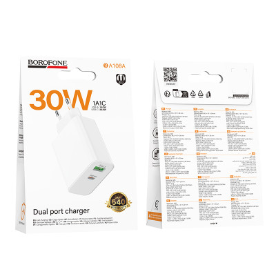 Мережевий зарядний пристрій BOROFONE BA108A Stellar PD30W+QC3.0 charger (EU) White Мережевий зарядний пристрій BOROFONE BA108A Stellar PD30W+QC3.0 charger (EU) White
