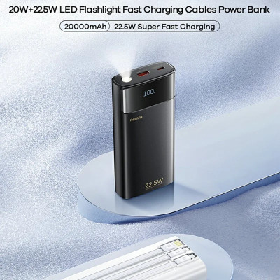 Зовнішній акумулятор REMAX 20+22.5 LED Flashlight Fast Charging Cables Power Bank 20000mAh FC-12 Black Зовнішній акумулятор REMAX 20+22.5 LED Flashlight Fast Charging Cables Power Bank 20000mAh FC-12 Black