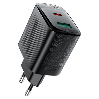 Мережевий зарядний пристрій ACEFAST A106 PD45W GaN (USB-C+USB-A) charger (EU) Black Мережевий зарядний пристрій ACEFAST A106 PD45W GaN (USB-C+USB-A) charger (EU) Black