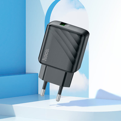 Мережевий зарядний пристрій з кабелем HOCO CS21A Rich single port QC3.0 charger set (Type-C)(EU) Black Мережевий зарядний пристрій з кабелем HOCO CS21A Rich single port QC3.0 charger set (Type-C)(EU) Black