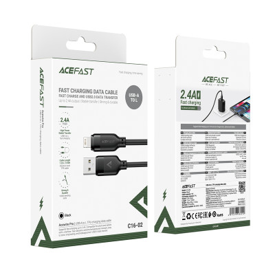 Кабель ACEFAST C16-02 TPU charging data cable USB-A to L Black