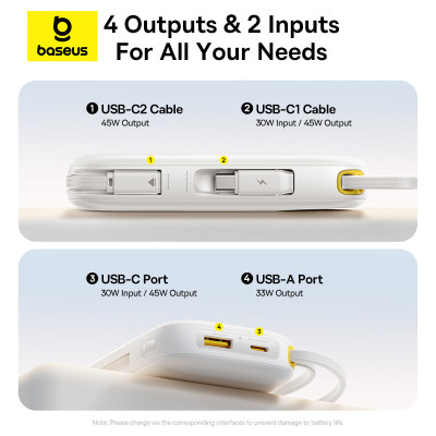 Зовнішній акумулятор Baseus EnerFill FC31 Qpow 3 Digital Display Power Bank with USB-C+iP Cables 20000mAh 45W Moon White Зовнішній акумулятор Baseus EnerFill FC31 Qpow 3 Digital Display Power Bank with USB-C+iP Cables 20000mAh 45W Moon White