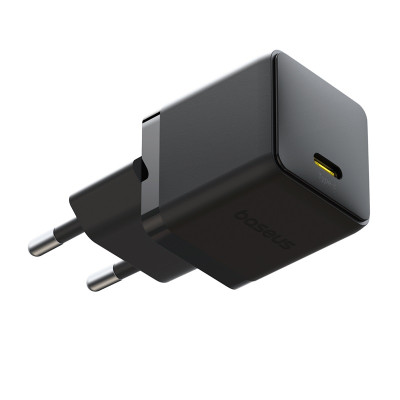 Мережевий зарядний пристрій Baseus Palm Fast Charger 1C 20W EU Cluster Black (with Baseus Mini White Cable USB-C to USB-C 60W (20V/3A) 1m Cluster Blac