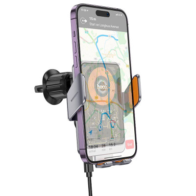 Автотримач для телефона з БЗП HOCO HW7 Transparent Discovery Edition wireless fast charging car holder(air outlet) Metal Gray Автотримач для телефона з БЗП HOCO HW7 Transparent Discovery Edition wireless fast charging car holder(air outlet) Metal Gray