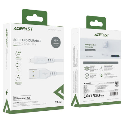 Кабель ACEFAST C3-02 USB to iP 2.4A, 1.2m, TPE, TPE connectors, White
