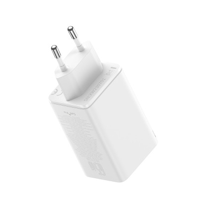 Мережевий зарядний пристрій з кабелем Baseus GaN6 Pro Fast Charger 2C+2U 65W  EU Moon White((With:Mini White Cable C to C 100W(20V/5A) 1m White）