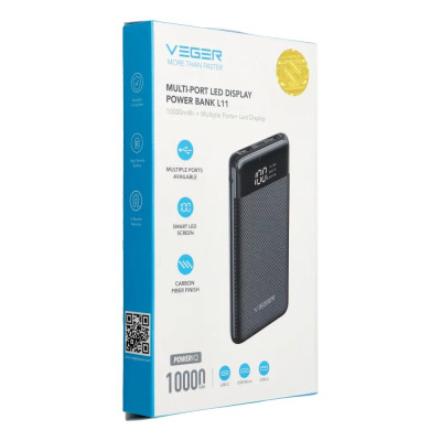 Зовнішній акумулятор VEGER 10000mAh 3.7V With LCD Display Зовнішній акумулятор VEGER 10000mAh 3.7V With LCD Display