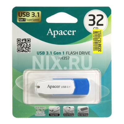 Флеш-накопичувач Apacer USB 3.2 Gen 1 AH357  32GB Blue/White