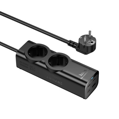 Мережевий подовжувач HOCO NS10 Wisdom 2-position (PD67W/3C1A) desktop socket (EU/GER) Black Мережевий подовжувач HOCO NS10 Wisdom 2-position (PD67W/3C1A) desktop socket (EU/GER) Black