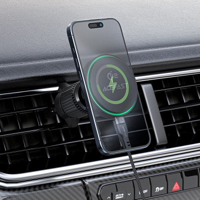 Автотримач для телефона з БЗП ACEFAST D33 Qi2 magnetic wireless charging car holder for air vent Black
