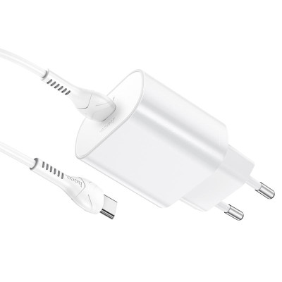 Мережевий зарядний пристрій з кабелем HOCO N22 Jetta PD25W charger set(Type-C to Type-C)(EU) White Мережевий зарядний пристрій з кабелем HOCO N22 Jetta PD25W charger set(Type-C to Type-C)(EU) White