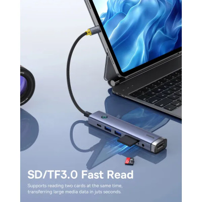 USB-хаб Baseus UltraJoy Series 7-Port HUB AIR Space Grey (Type-C to HDMI4K@60Hz*1+USB3.0*2+PD*1+SD/TF3.0*1+3.5mm*1) USB-хаб Baseus UltraJoy Series 7-Port HUB AIR Space Grey (Type-C to HDMI4K@60Hz*1+USB3.0*2+PD*1+SD/TF3.0*1+3.5mm*1)