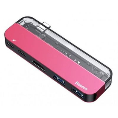 USB-Hub Baseus Transparent Series Type-C Multifunctional HUB Adapter Red