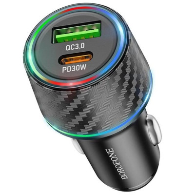 Автомобільний зарядний пристрій BOROFONE BZ21 Brilliant 48W dual port PD30W+QC3.0 car charger Black Автомобільний зарядний пристрій BOROFONE BZ21 Brilliant 48W dual port PD30W+QC3.0 car charger Black