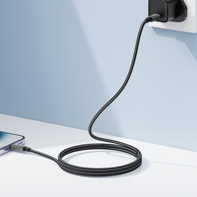 Кабель ACEFAST C23-01, USB to iP, 30W,1.2m, Nylon, Zinc alloy + TPE connectors, Black Кабель ACEFAST C23-01, USB to iP, 30W,1.2m, Nylon, Zinc alloy + TPE connectors, Black