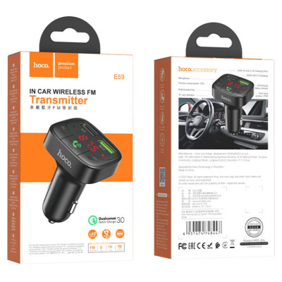 АЗП з FM-модулятором HOCO E59 Promise QC3.0 car BT FM transmitter 18W Black АЗП з FM-модулятором HOCO E59 Promise QC3.0 car BT FM transmitter 18W Black