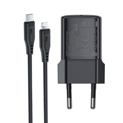 Мережевий зарядний пристрій ACEFAST A118 PD30W mini GaN USB-C fast charger set (P16) Black
