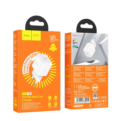 Мережевий зарядний пристрій HOCO N32 Glory PD30W single port charger (EU) White Мережевий зарядний пристрій HOCO N32 Glory PD30W single port charger (EU) White