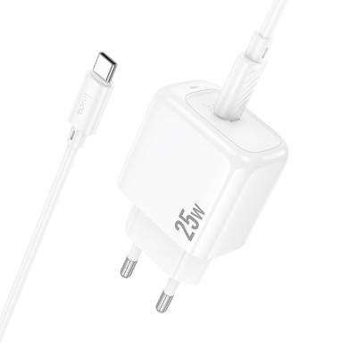 Мережевий зарядний пристрій з кабелем HOCO CS53A Surplus single port PD25W charger set(C to C) White