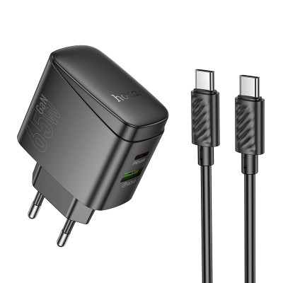 Мережевий зарядний пристрій з кабелем HOCO CS63A Bright PD65W(1A1C) charger set (C to C)(EU) Black Мережевий зарядний пристрій з кабелем HOCO CS63A Bright PD65W(1A1C) charger set (C to C)(EU) Black