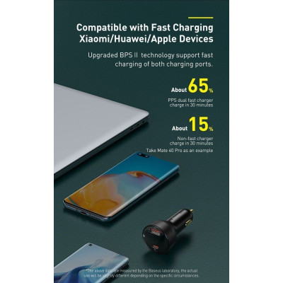 Автомобільний зарядний пристрій Baseus Superme Digital Display PPS Dual Quick Charger Car Charger 100 W Black Автомобільний зарядний пристрій Baseus Superme Digital Display PPS Dual Quick Charger Car Charger 100 W Black