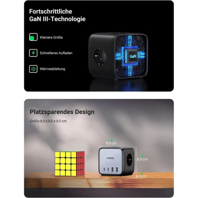 Мережевий зарядний пристрій UGREEN CD268 65W DigiNest Cube (2C2A) (UGR-60113)