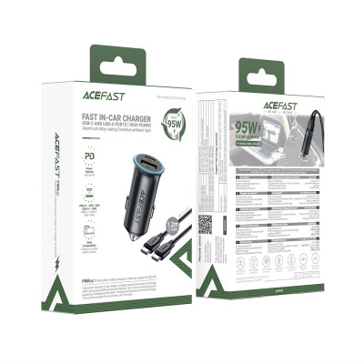 Автомобільний зарядний пристрій ACEFAST B16 95W (USB-A+USB-C) dual port metal car charger set (P5) Metal Gray