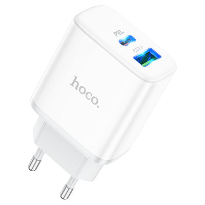 Мережевий зарядний пристрій HOCO C105A Stage dual port PD20W+QC3.0 charger White Мережевий зарядний пристрій HOCO C105A Stage dual port PD20W+QC3.0 charger White