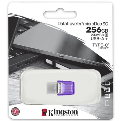 Флеш-накопичувач Kingston USB 3.2 DT microDuo 3C 256GB (Type-A/Type-C) (200Mb/s)