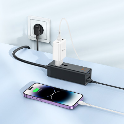 Мережевий подовжувач HOCO AC10A Barry PD65W GaN (2C2A with 1 socket) desktop charger Black Мережевий подовжувач HOCO AC10A Barry PD65W GaN (2C2A with 1 socket) desktop charger Black