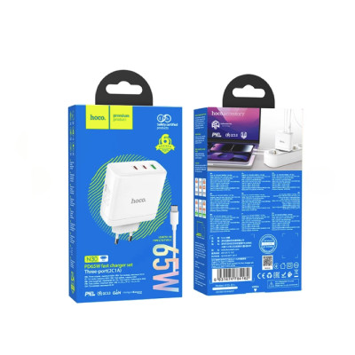 Мережевий зарядний пристрій HOCO N30 Glory PD65W three-port(2C1A) fast charger set(Type-C to Type-C) White