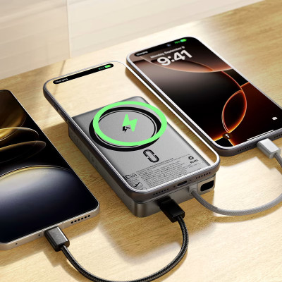 Зовнішній акумулятор ACEFAST M18-10000 PD20W/22.5W magnetic fast charging power bank with built-in cable Black Зовнішній акумулятор ACEFAST M18-10000 PD20W/22.5W magnetic fast charging power bank with built-in cable Black