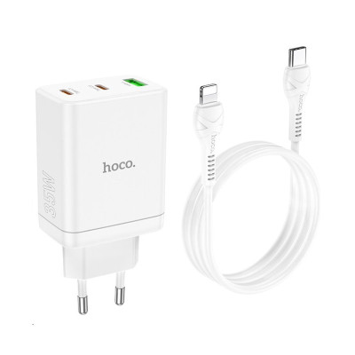 Мережевий зарядний пристрій HOCO N33 Start three-port PD35W(2C1A) charger set(C to iP) White Мережевий зарядний пристрій HOCO N33 Start three-port PD35W(2C1A) charger set(C to iP) White