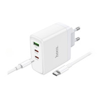 Мережевий зарядний пристрій HOCO N30 Glory PD65W three-port(2C1A) fast charger set(Type-C to Type-C) White