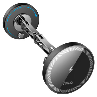 Автотримач для телефона з БЗП HOCO HW26 Jacques metal magnetic wireless fast charging car holder Black metal gray Автотримач для телефона з БЗП HOCO HW26 Jacques metal magnetic wireless fast charging car holder Black metal gray