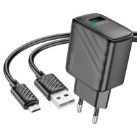 Мережевий зарядний пристрій з кабелем HOCO CS21A Rich single port QC3.0 charger set(Micro)(EU) Black Мережевий зарядний пристрій з кабелем HOCO CS21A Rich single port QC3.0 charger set(Micro)(EU) Black