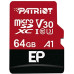 Карта пам'яті microSDXC (UHS-1 U3) Patriot EP Series 64Gb class 10 V30 (R-100MB/s, W-80MB/s) (adapter SD)