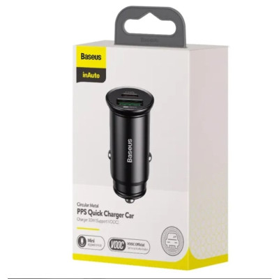Автомобільний зарядний пристрій Baseus Circular Metal PPS Quick Charger Car Charger 30W(VOOC)