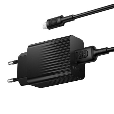 Мережевий зарядний пристрій з кабелем BOROFONE BAS72A Source single port QC3.0 charger set(Micro) Black Мережевий зарядний пристрій з кабелем BOROFONE BAS72A Source single port QC3.0 charger set(Micro) Black