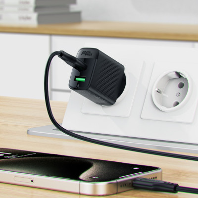 Мережевий зарядний пристрій ACEFAST A78 PD20W GaN (USB-A+USB-C) charger Black Мережевий зарядний пристрій ACEFAST A78 PD20W GaN (USB-A+USB-C) charger Black