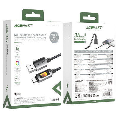 Кабель ACEFAST C21-04 USB-A to USB-C fantasy color series braided Charging data cable Black Кабель ACEFAST C21-04 USB-A to USB-C fantasy color series braided Charging data cable Black